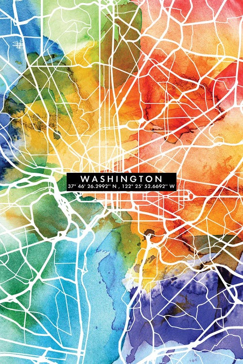 Washington City Map Colorful by WallDecorAddict wall art
