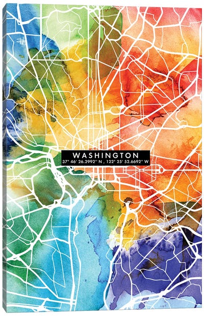 Washington City Map Colorful Canvas Art Print - Washington DC Maps