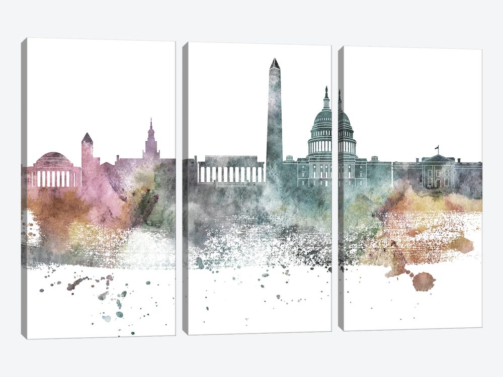 Washington Pastel Skylines by WallDecorAddict 3-piece Art Print