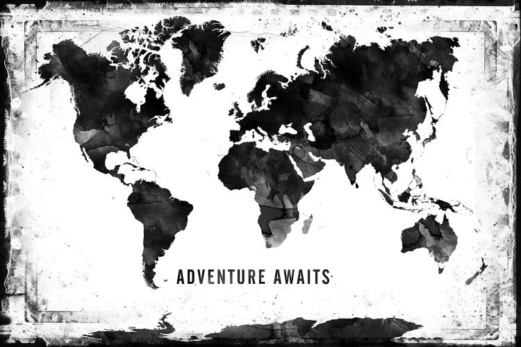 Black And White Framed World Map by WallDecorAddict wall art
