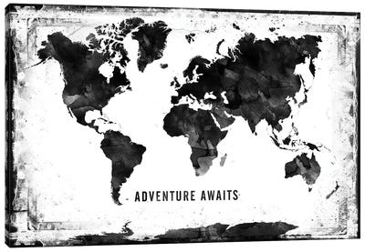 Black And White Framed World Map Canvas Art Print - Maps & Geography