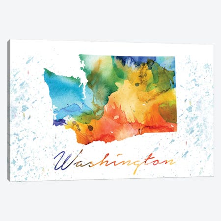 Washington State Colorful Canvas Print #WDA510} by WallDecorAddict Canvas Art Print