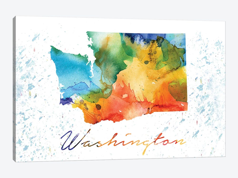 Washington State Colorful by WallDecorAddict 1-piece Canvas Wall Art