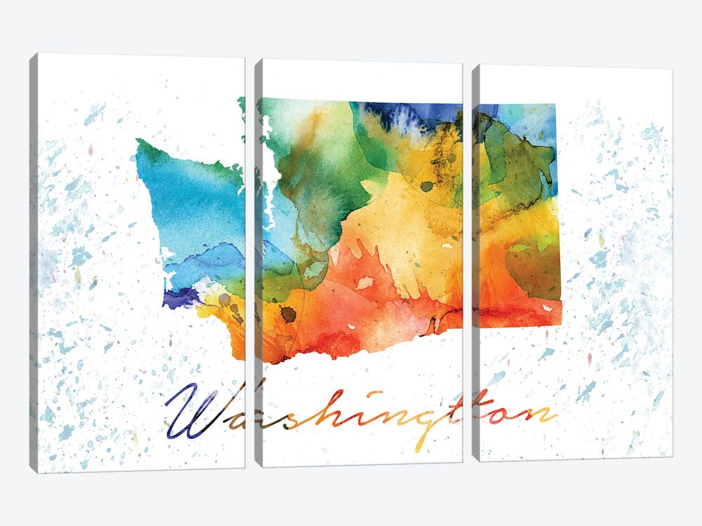 Washington State Colorful by WallDecorAddict 3-piece Canvas Wall Art