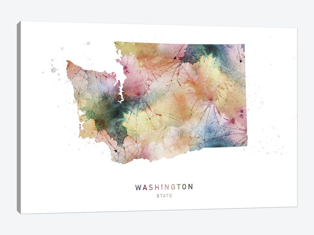 Washington Watercolor State Map by WallDecorAddict 1-piece Canvas Art Print