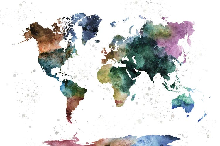 Watercolor World Map Canvas Artwork by WallDecorAddict | iCanvas