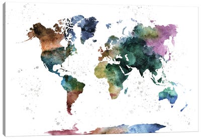 Watercolor World Map Canvas Art Print - Maps & Geography