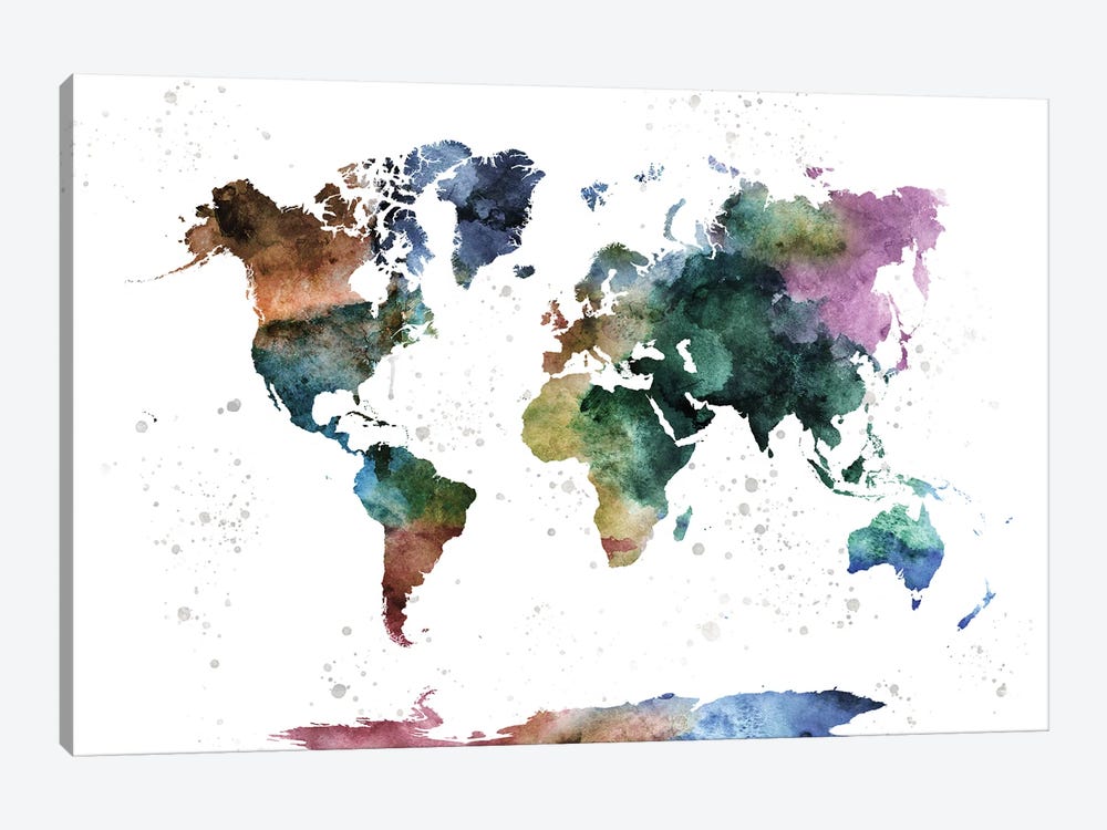 Watercolor World Map by WallDecorAddict 1-piece Canvas Wall Art