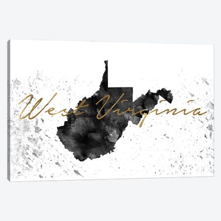 West Virginia Black And White Gold Canvas Print #WDA514} by WallDecorAddict Canvas Art