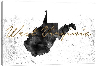 West Virginia Black And White Gold Canvas Art Print - State Maps