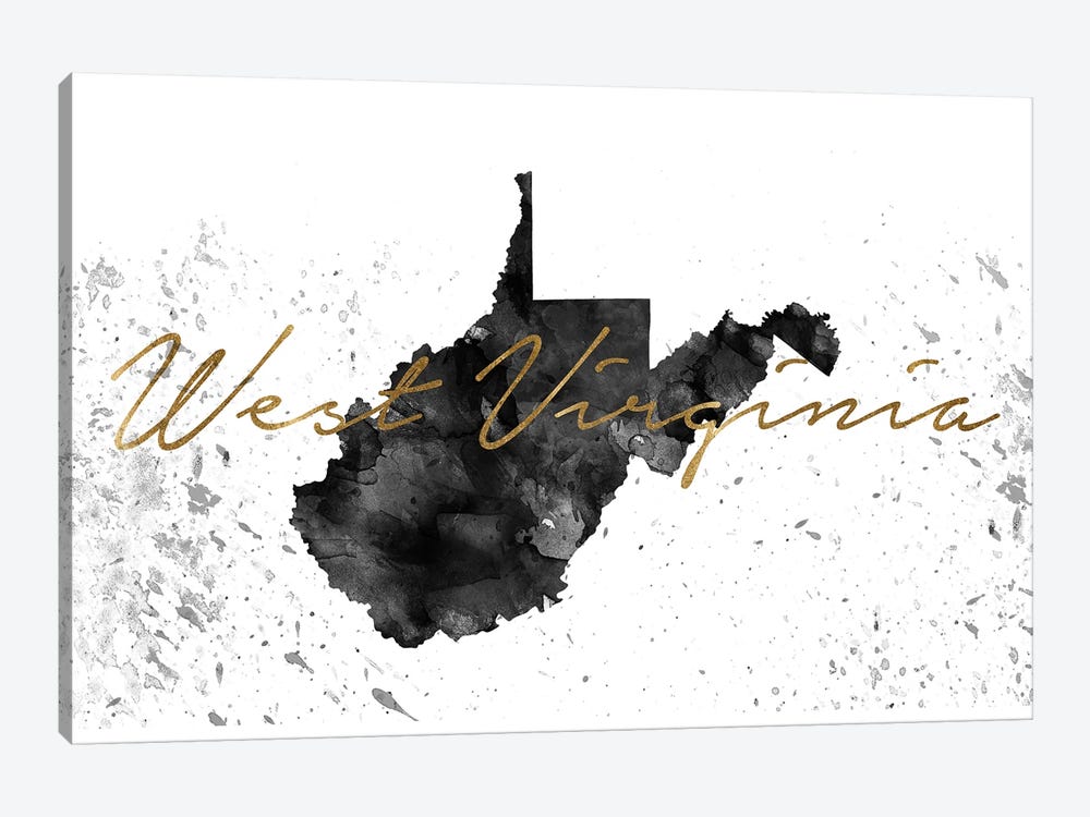 West Virginia Black And White Gold by WallDecorAddict 1-piece Canvas Artwork