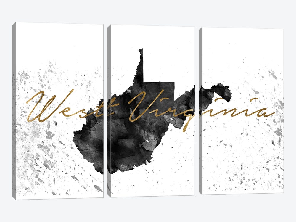 West Virginia Black And White Gold by WallDecorAddict 3-piece Canvas Wall Art