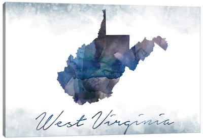 West Virginia State Bluish Canvas Art Print - Large Map Art