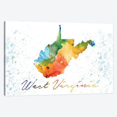 West Virginia State Colorful Canvas Print #WDA516} by WallDecorAddict Canvas Wall Art