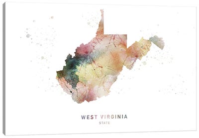 West Virginia Watercolor State Map Canvas Art Print - West Virginia Art