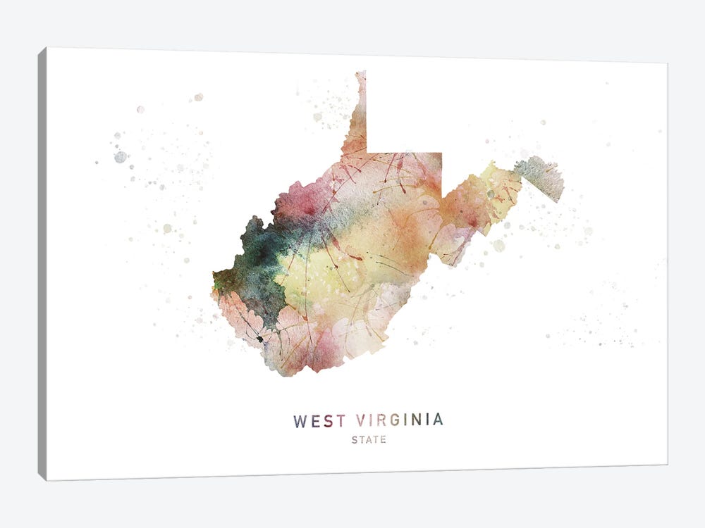 West Virginia Watercolor State Map by WallDecorAddict 1-piece Canvas Art Print