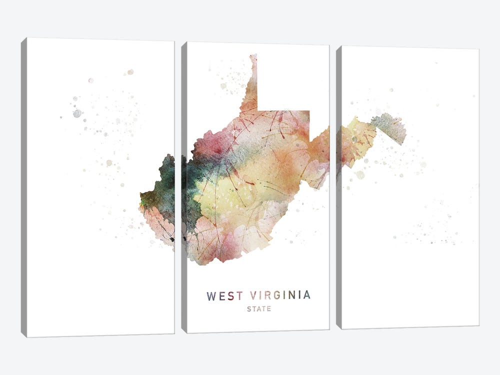West Virginia Watercolor State Map by WallDecorAddict 3-piece Art Print