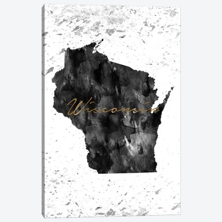 Wisconsin Black And White Gold Canvas Print #WDA519} by WallDecorAddict Canvas Print