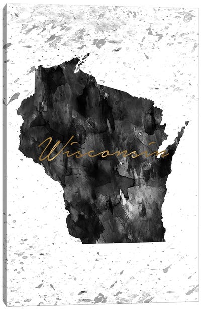 Wisconsin Black And White Gold Canvas Art Print - State Maps