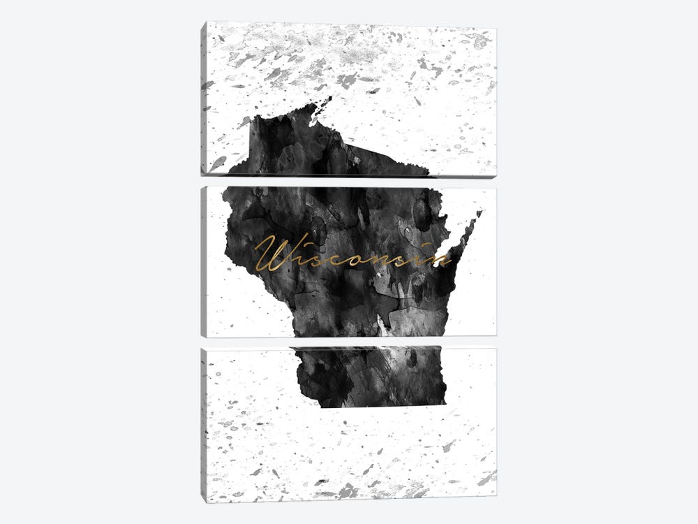 Wisconsin Black And White Gold by WallDecorAddict 3-piece Art Print