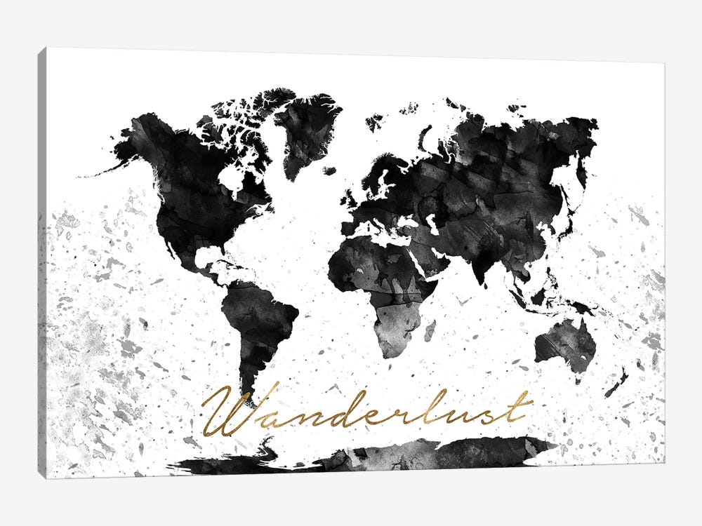 Black And White World Map Wanderlust by WallDecorAddict 1-piece Art Print