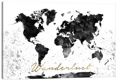 Black And White World Map Wanderlust Canvas Art Print - World Map Art