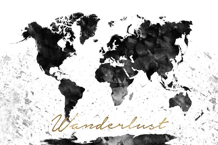Black And White World Map Wanderlust by WallDecorAddict wall art