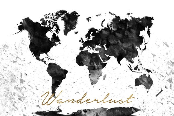 Large | 37"-48": Black And White World Map Wanderlust by WallDecorAddict