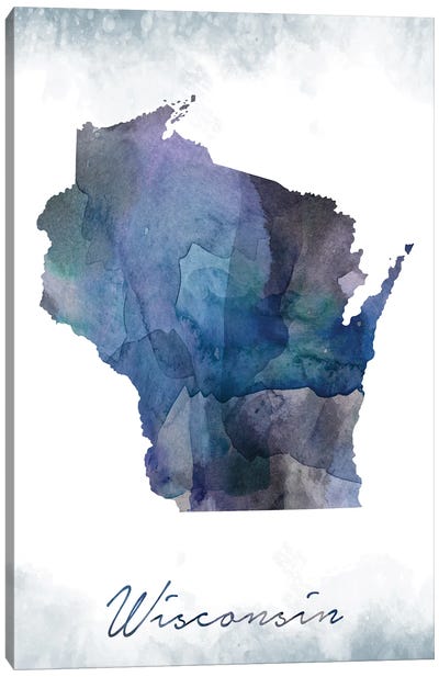 Wisconsin State Bluish Canvas Art Print - Large Map Art