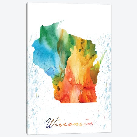 Wisconsin State Colorful Canvas Print #WDA521} by WallDecorAddict Canvas Artwork