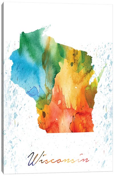 Wisconsin State Colorful Canvas Art Print - Wisconsin Art
