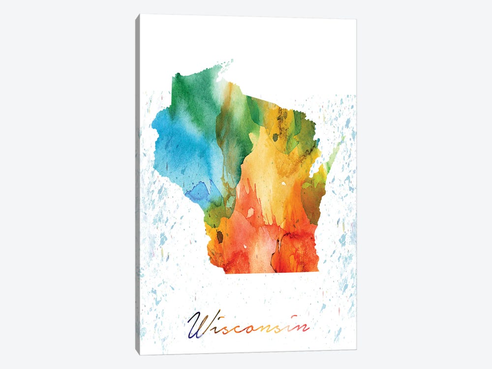 Wisconsin State Colorful by WallDecorAddict 1-piece Canvas Wall Art