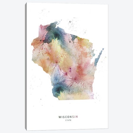 Wisconsin State Watercolor Canvas Print #WDA522} by WallDecorAddict Canvas Wall Art