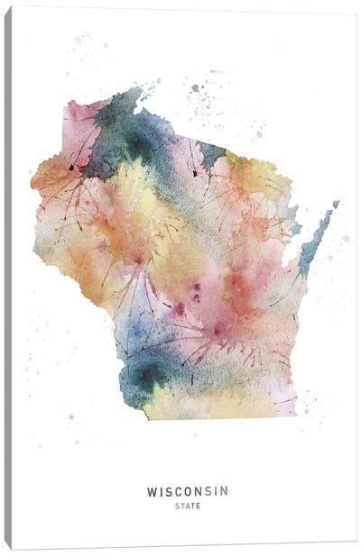 Wisconsin State Watercolor Canvas Art Print - Wisconsin Art