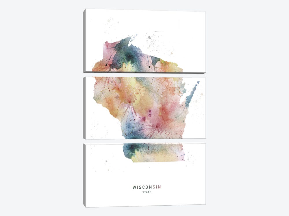 Wisconsin State Watercolor by WallDecorAddict 3-piece Art Print