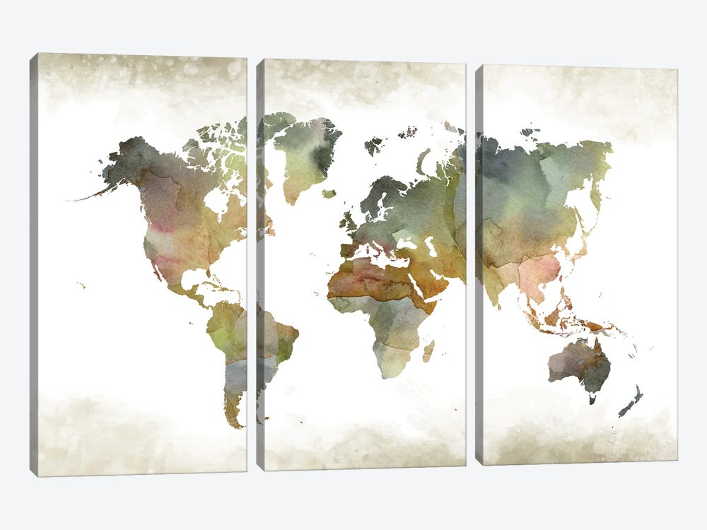 World Greenishmap by WallDecorAddict 3-piece Canvas Art Print