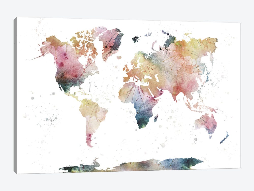World Map Nature Watercolor by WallDecorAddict 1-piece Canvas Art