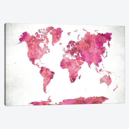 World Map Pink Canvas Print #WDA526} by WallDecorAddict Art Print