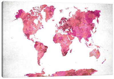 World Map Pink Canvas Art Print - WallDecorAddict
