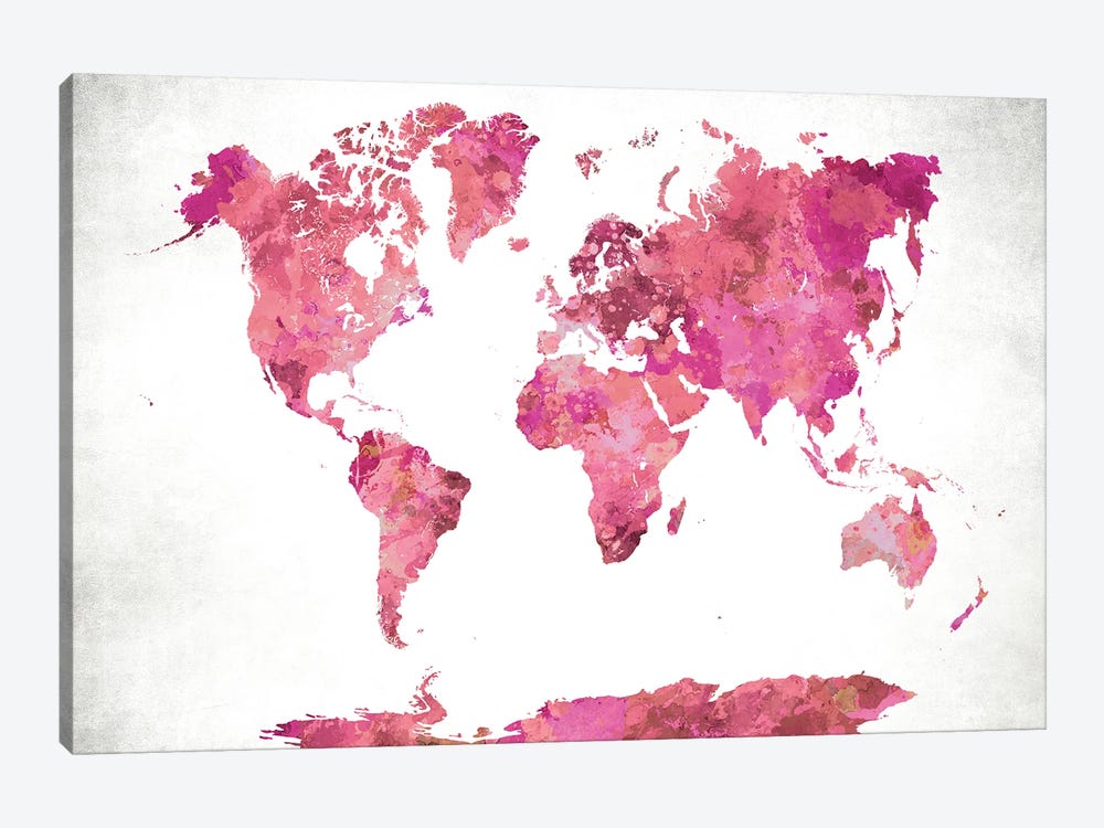 World Map Pink by WallDecorAddict 1-piece Canvas Print