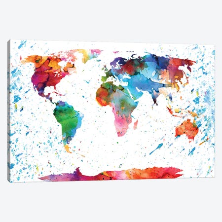 World Map Colorful Canvas Print #WDA527} by WallDecorAddict Canvas Art Print
