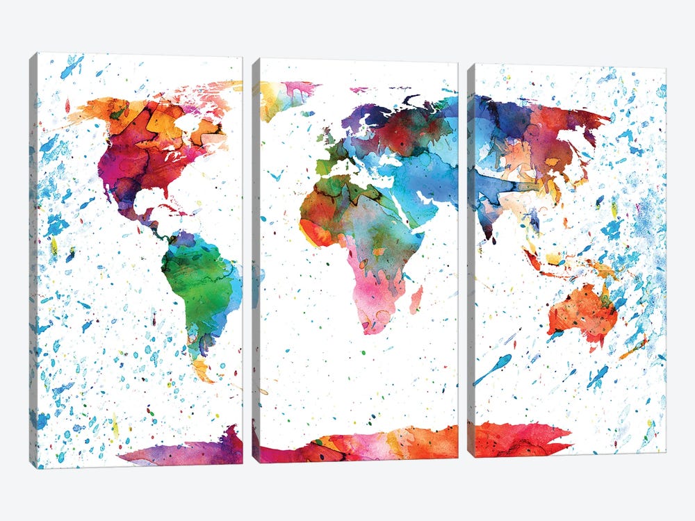 World Map Colorful by WallDecorAddict 3-piece Canvas Wall Art