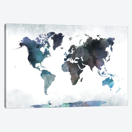 Bluish World Map Canvas Print #WDA52} by WallDecorAddict Canvas Art