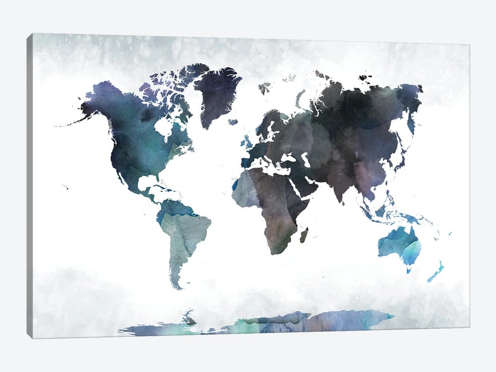 Bluish World Map by WallDecorAddict 1-piece Canvas Artwork
