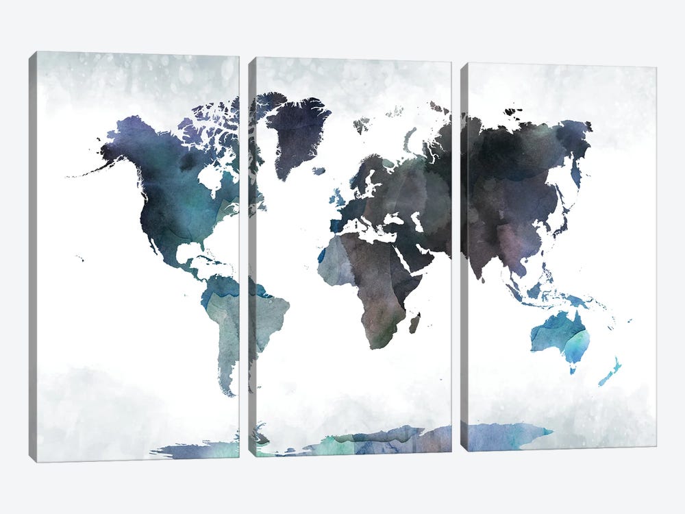 Bluish World Map by WallDecorAddict 3-piece Canvas Art