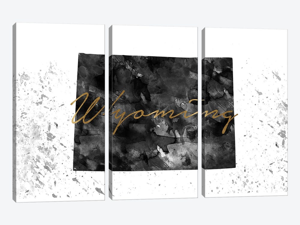 Wyoming Black And White Gold by WallDecorAddict 3-piece Canvas Art