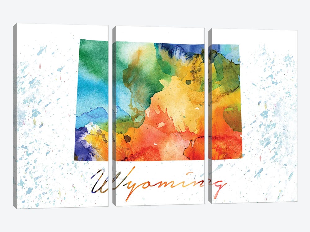 Wyoming State Colorful by WallDecorAddict 3-piece Canvas Wall Art