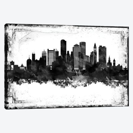 Boston Black And White Framed Skylines Canvas Print #WDA54} by WallDecorAddict Art Print