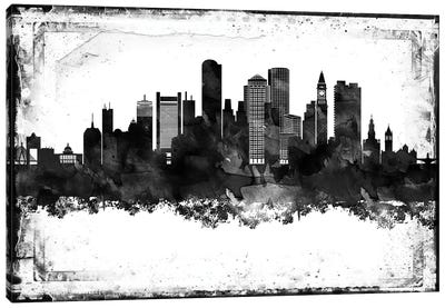 Boston Black And White Framed Skylines Canvas Art Print - Boston Skylines