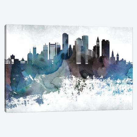 Boston Bluishl Skylines Canvas Print #WDA55} by WallDecorAddict Canvas Art Print